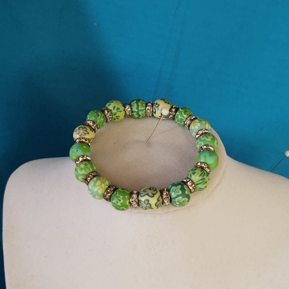 Bracelet, clay and rhinestone beads